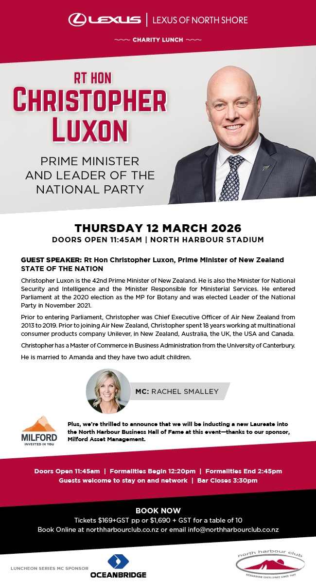 Rt Hon Christopher Luxon at Lexus Prime Minister's Lunch, 12 March 2026. 