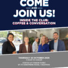 North Harbour Club’s Inside the Club: Coffee & Conversation event on Thursday 23 October 2025, hosted at Fisher Funds in Takapuna, with coffee, tea, and pastries provided.