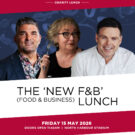 Lexus of North Shore Food & Business Charity Lunch hosted by North Harbour Club at North Harbour Stadium on 15 May 2026, featuring Ben Bayly, Michael Dearth, and emcee Kelli Brett.